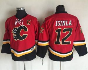 Flames #12 Jarome Iginla Red Black CCM Throwback Stitched Youth NHL Jersey