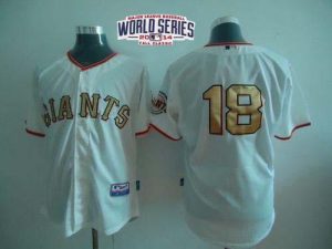 Giants #18 Matt Cain Cream Gold No. W 2014 World Series Patch Stitched MLB Jersey