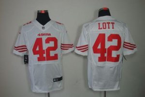 Nike 49ers #42 Ronnie Lott White Men's Embroidered NFL Elite Jersey