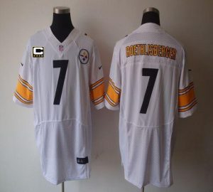 Nike Steelers #7 Ben Roethlisberger White With C Patch Men's Embroidered NFL Elite Jersey