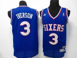 76ers #3 Allen Iverson Blue Throwback Stitched NBA Jersey