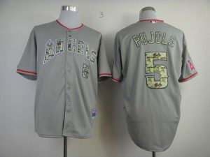 Angels of Anaheim #5 Albert Pujols Grey USMC Cool Base Stitched MLB Jersey
