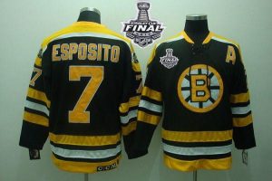 Bruins Stanley Cup Finals Patch #7 Phil Esposito Embroidered Black CCM Throwback NHL Jersey