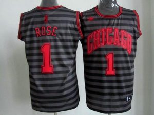 Bulls #1 Derrick Rose Black Grey Groove Embroidered NBA Jersey