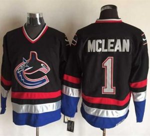 Canucks #1 Kirk Mclean Black Blue CCM Throwback Stitched NHL Jersey