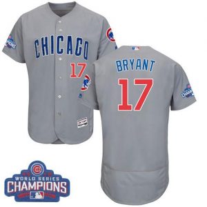 Cubs #17 Kris Bryant Grey Flexbase Authentic Collection Road 2016 World Series Champions Stitched MLB Jersey