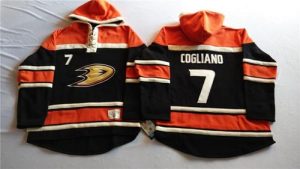 Ducks #7 Andrew Cogliano Black Sawyer Hooded Sweatshirt Stitched NHL Jersey