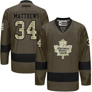 Maple Leafs #34 Auston Matthews Green Salute to Service Stitched NHL Jersey