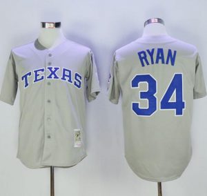 Mitchell and Ness Rangers #34 Nolan Ryan Stitched Grey Throwback MLB Jersey