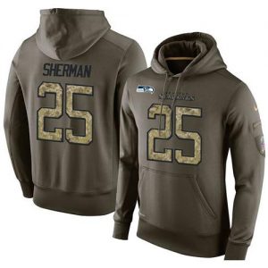 NFL Men's Nike Seattle Seahawks #25 Richard Sherman Stitched Green Olive Salute To Service KO Performance Hoodie