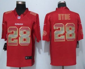 Nike 49ers #28 Carlos Hyde Red Team Color Men's Stitched NFL Limited Strobe Jersey