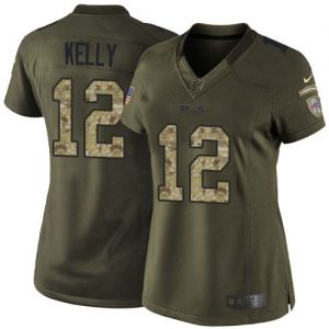 Nike Bills #12 Jim Kelly Green Women's Stitched NFL Limited Salute to Service Jersey
