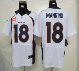 Nike Broncos #18 Peyton Manning White With C Patch Men's Embroidered NFL Elite Jersey