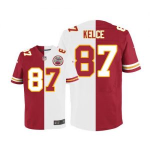 Nike Chiefs #87 Travis Kelce Red White Men's Stitched NFL Elite Split Jersey