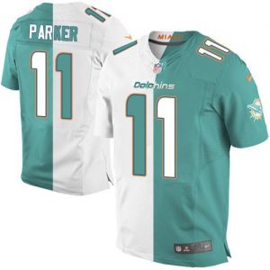 Nike Dolphins #11 DeVante Parker Aqua Green White Men's Stitched NFL Elite Split Jersey