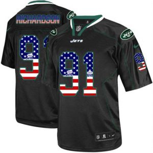 Nike Jets #91 Sheldon Richardson Black Men's Stitched NFL Elite USA Flag Fashion Jersey