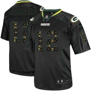 Nike Packers #12 Aaron Rodgers New Lights Out Black Men's Embroidered NFL Elite Jersey