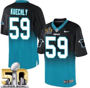 Nike Panthers #59 Luke Kuechly Black Blue Super Bowl 50 Men's Stitched NFL Elite Fadeaway Fashion Jersey