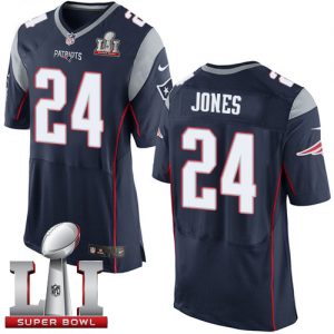 Nike Patriots #24 Cyrus Jones Navy Blue Team Color Super Bowl LI 51 Men's Stitched NFL New Elite Jersey