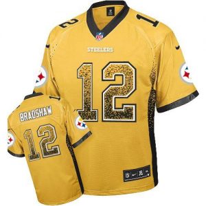 Nike Steelers #12 Terry Bradshaw Gold Men's Embroidered NFL Elite Drift Fashion Jersey