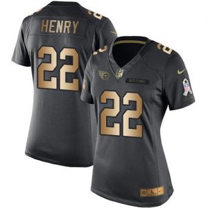 Nike Titans #22 Derrick Henry Black Women's Stitched NFL Limited Gold Salute to Service Jersey