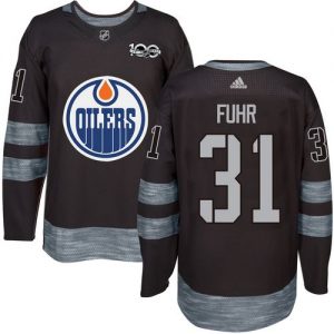 Oilers #31 Grant Fuhr Black 1917-2017 100th Anniversary Stitched NHL Jersey