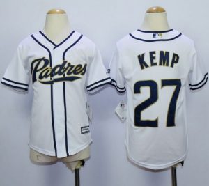 Padres #27 Matt Kemp White Home Cool Base Stitched Youth MLB Jersey