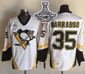 Penguins #35 Tom Barrasso White CCM Throwback 2016 Stanley Cup Champions Stitched NHL Jersey
