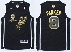 Spurs #9 Tony Parker Black(Gold No.) Champions Stitched NBA Jersey