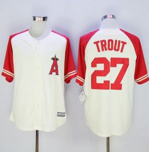 Angels of Anaheim #27 Mike Trout Cream Red Exclusive New Cool Base Stitched MLB Jersey