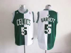 Celtics #5 Kevin Garnett Green White Split Fashion Embroidered NBA Jersey
