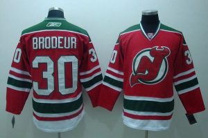 Devils #30 Martin Brodeur Embroidered Red and Green CCM Throwback NHL Jersey