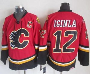Flames #12 Jarome Iginla Red Black CCM Throwback Stitched NHL Jersey