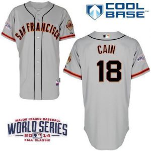 Giants #18 Matt Cain Grey Cool Base W 2014 World Series Patch Stitched MLB Jersey