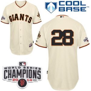 Giants #28 Buster Posey Cream Cool Base W 2014 World Series Champions Patch Stitched MLB Jersey