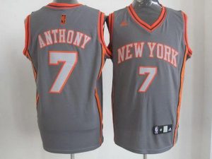 Knicks #7 Carmelo Anthony Grey Graystone Fashion Embroidered NBA Jersey