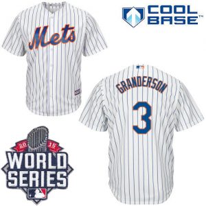 Mets #3 Curtis Granderson White(Blue Strip) New Cool Base W 2015 World Series Patch Stitched MLB Jersey