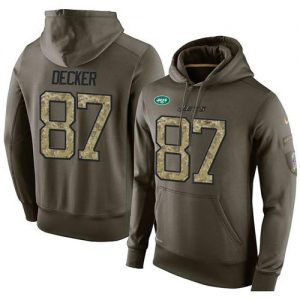 NFL Men's Nike New York Jets #87 Eric Decker Stitched Green Olive Salute To Service KO Performance Hoodie