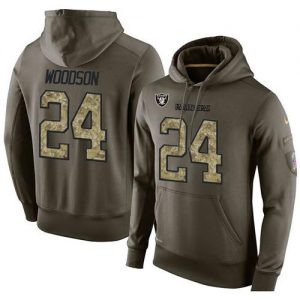 NFL Men's Nike Oakland Raiders #24 Charles Woodson Stitched Green Olive Salute To Service KO Performance Hoodie