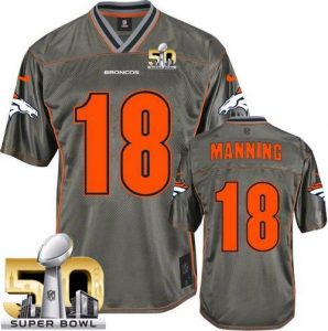 Nike Broncos #18 Peyton Manning Grey Super Bowl 50 Men's Stitched NFL Elite Vapor Jersey