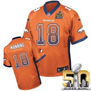 Nike Broncos #18 Peyton Manning Orange Team Color Super Bowl 50 Men's Stitched NFL Elite Drift Fashion Jersey