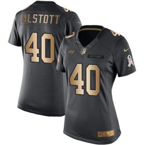 Nike Buccaneers #40 Mike Alstott Black Women's Stitched NFL Limited Gold Salute to Service Jersey