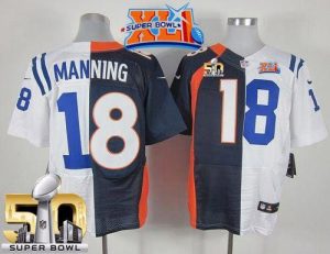 Nike Colts #18 Peyton Manning Navy Blue White Super Bowl XLI & Super Bowl 50 Men's Stitched NFL Elite Split Broncos Jersey