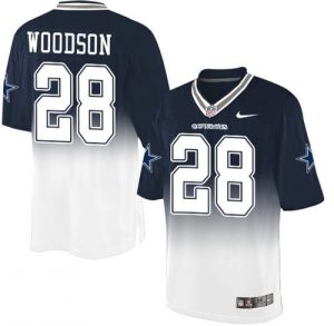 Nike Cowboys #28 Darren Woodson Navy Blue White Men's Stitched NFL Elite Fadeaway Fashion Jersey