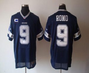 Nike Cowboys #9 Tony Romo Navy Blue Team Color With C Patch Men's Embroidered NFL Elite Jersey