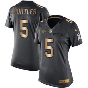 Nike Jaguars #5 Blake Bortles Black Women's Stitched NFL Limited Gold Salute to Service Jersey