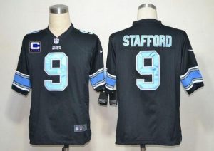 Nike Lions #9 Matthew Stafford Black Alternate With C Patch Men's Embroidered NFL Game Jersey
