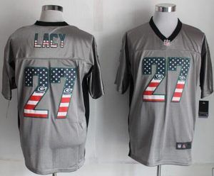 Nike Packers #27 Eddie Lacy Grey Men's Stitched NFL Elite USA Flag Fashion Jersey