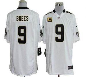 Nike Saints #9 Drew Brees White With C Patch Men's Embroidered NFL Game Jersey