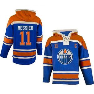 Oilers #11 Mark Messier Light Blue Sawyer Hooded Sweatshirt Embroidered NHL Jersey